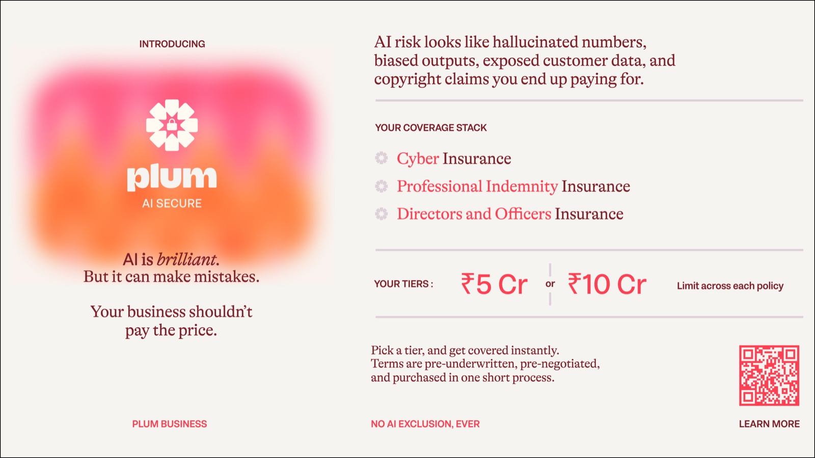 Plum AI Secure — one-pager: AI is brilliant, but it can make mistakes.